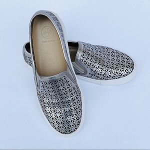Tory Burch Lennon Laser Cut Sneakers Silver